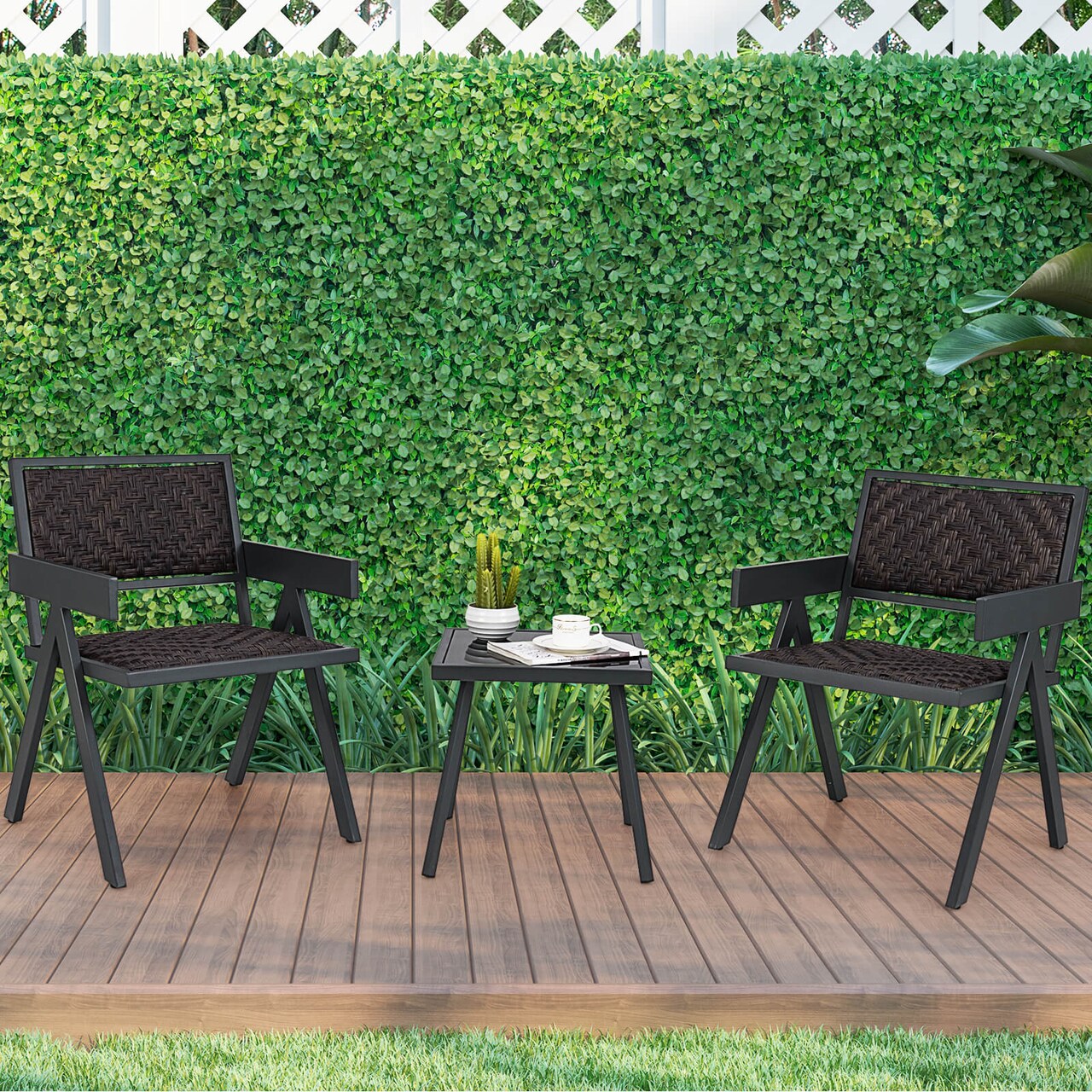 Costway 3 PCS Patio Wicker Chair Set, Rattan Furniture Set with Quick Dry Foam Padding